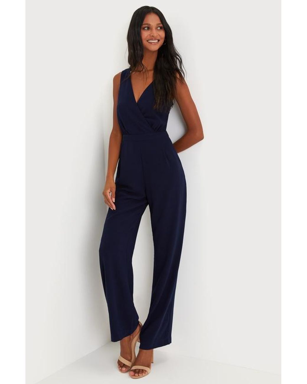 Lulus Blue Kiska Lace Wide-Leg Jumpsuit