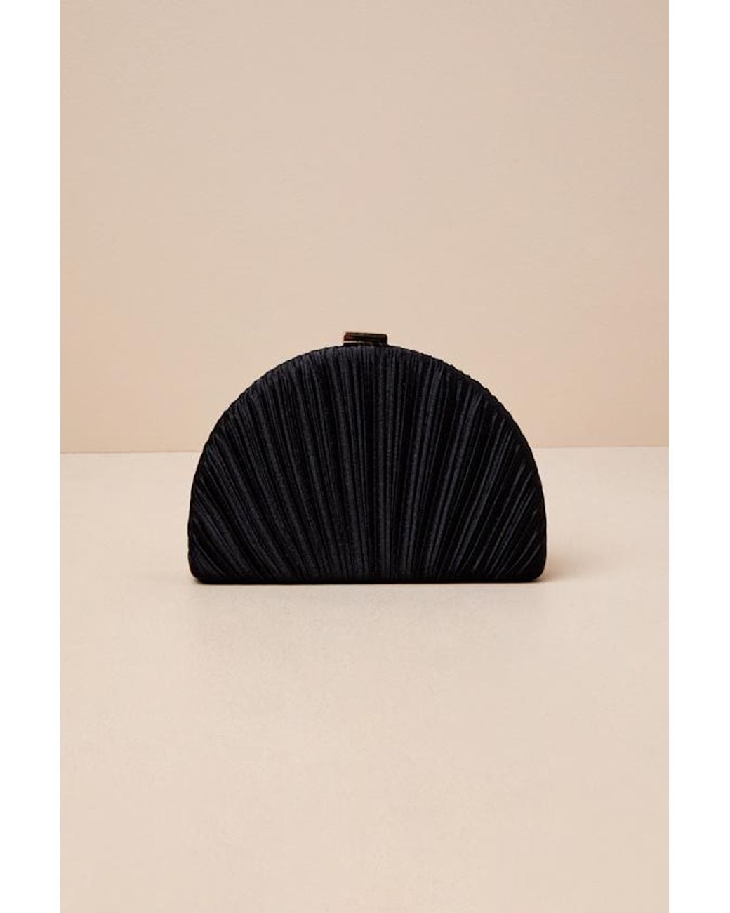 Lulus Black Pleat Perfection Satin Pleated Hard Clutch