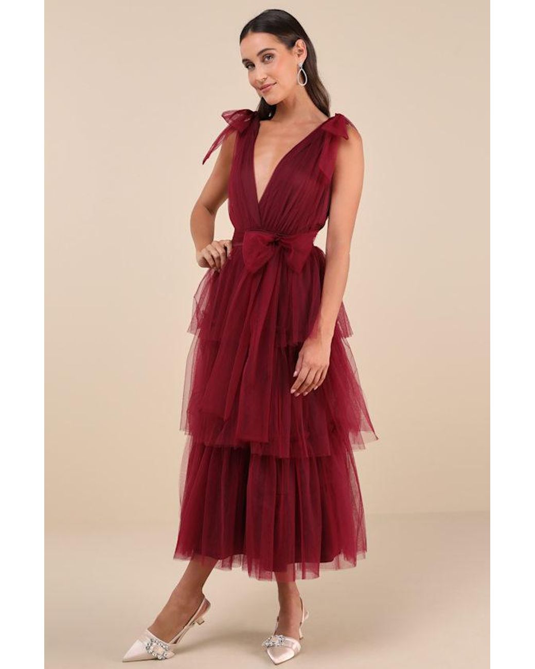 Lulus Flawless Arrival Tulle Tie-Strap Tiered Maxi Dress