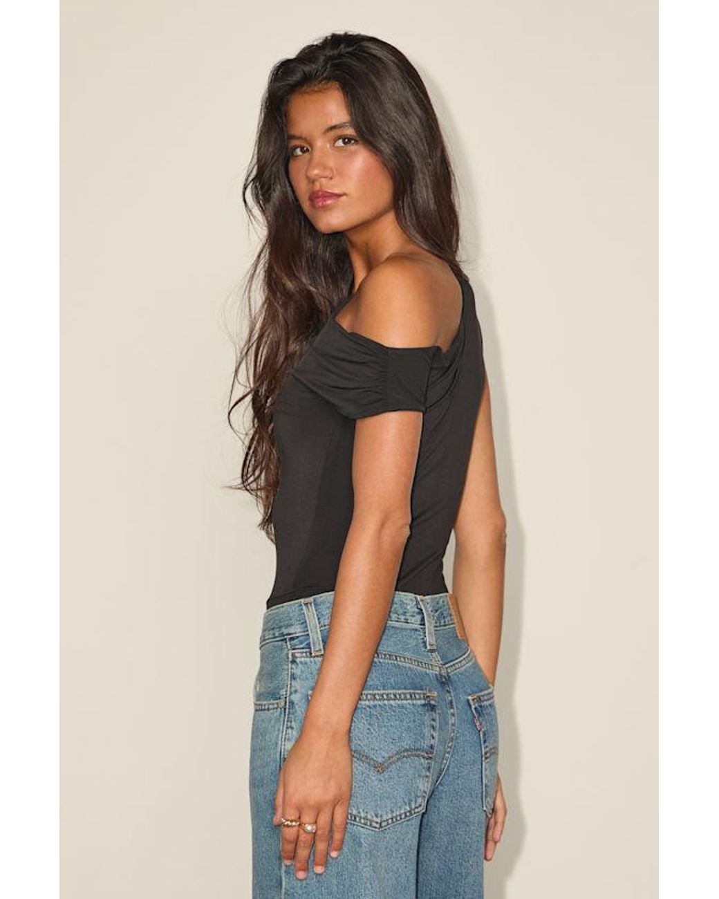 Lulus Blue Lulah Slinky Knit Asymmetrical Bodysuit