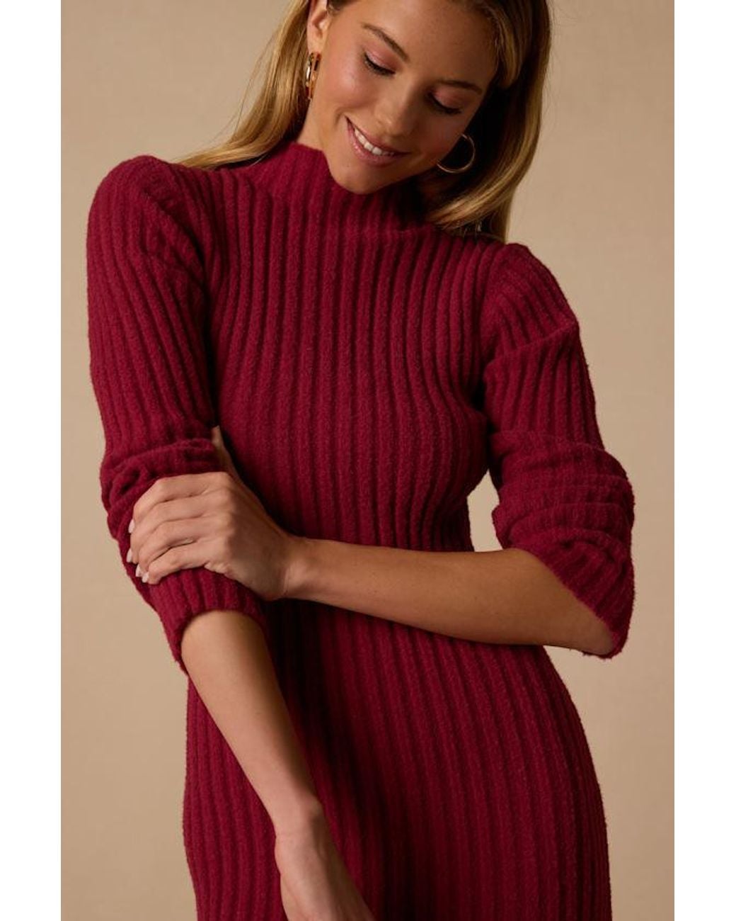 Lulus Red Irresistible Feelings Fuzzy Knit Midi Sweater Dress