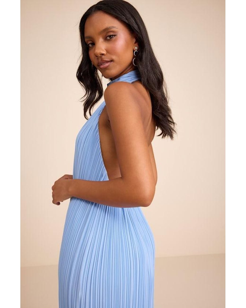 Lulus Blue Marta Pleated Backless Maxi Dress