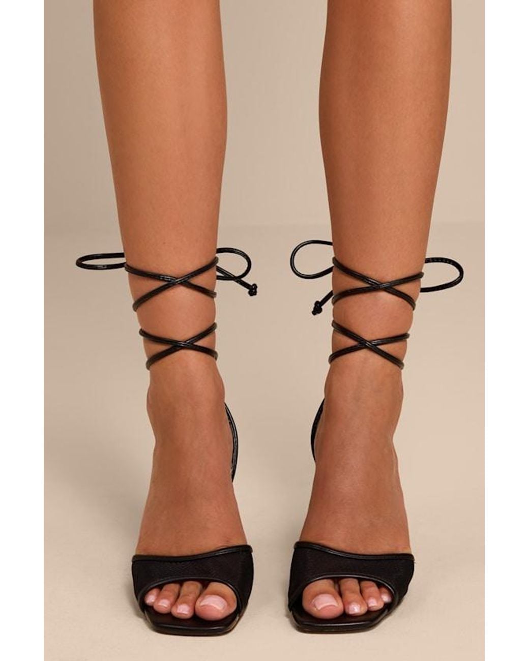 Lulus Black Harlan Mesh Lace-Up High Heel Sandals