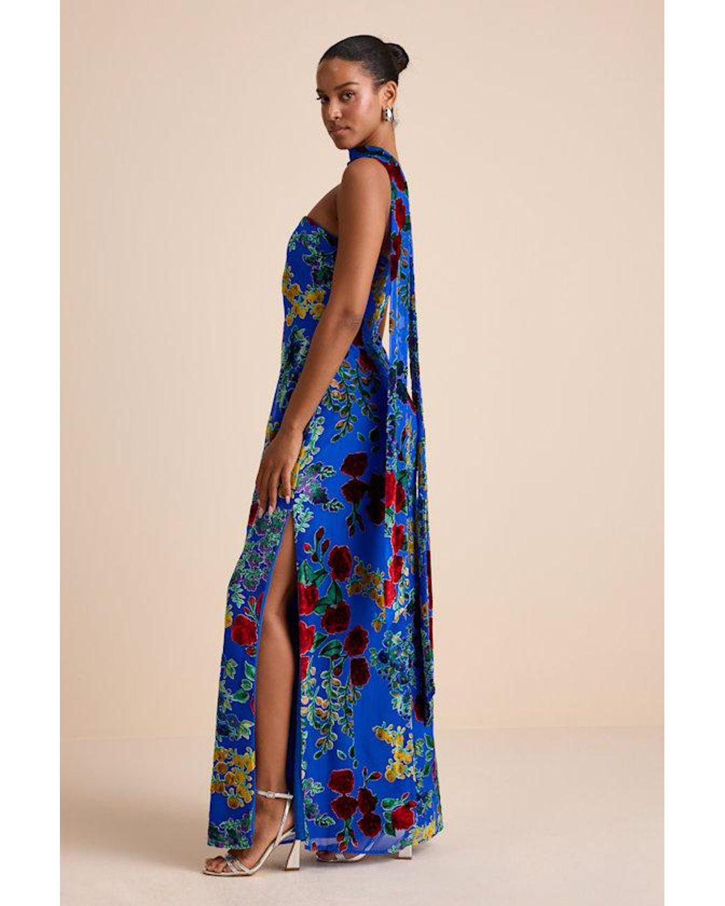 Lulus Blue Corelia Floral Velvet Burnout Strapless Sash Maxi Dress