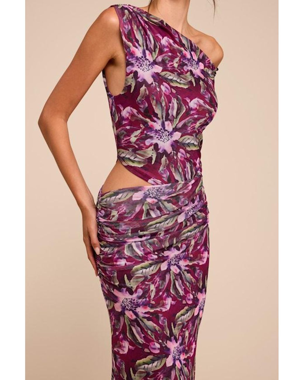 Lulus Red Veya Multi Floral Mesh Asymmetrical Maxi Dress