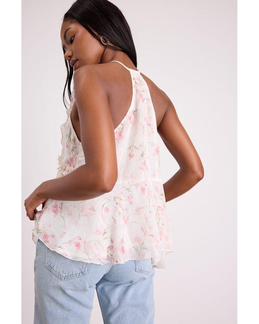 Lulus White Sashi Floral Ruffled Tank Top