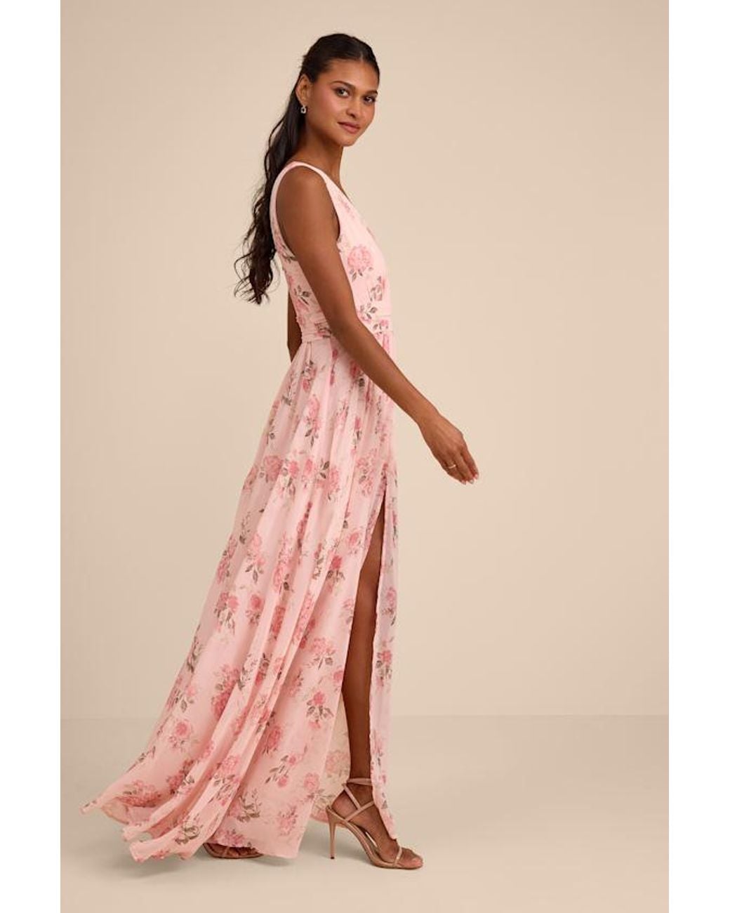 Lulus Pink Heavenly Hues Blush Floral Surplice Maxi Dress