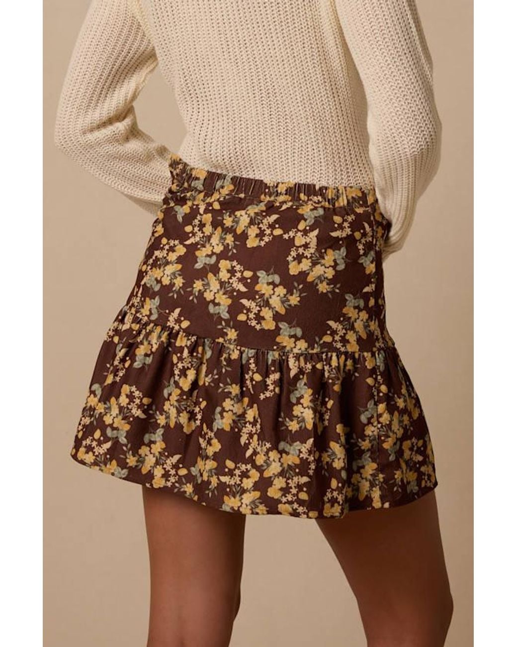 Lulus Brown Dawn Floral Corduroy Mini Skirt