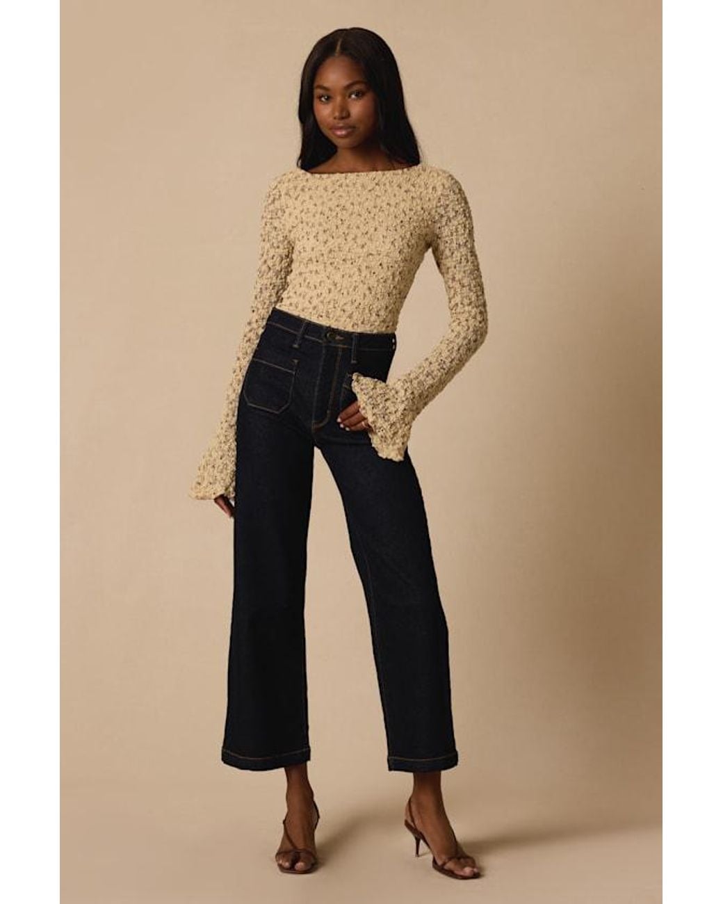 Lulus Brown Lisset Textured Floral Long Sleeve Top