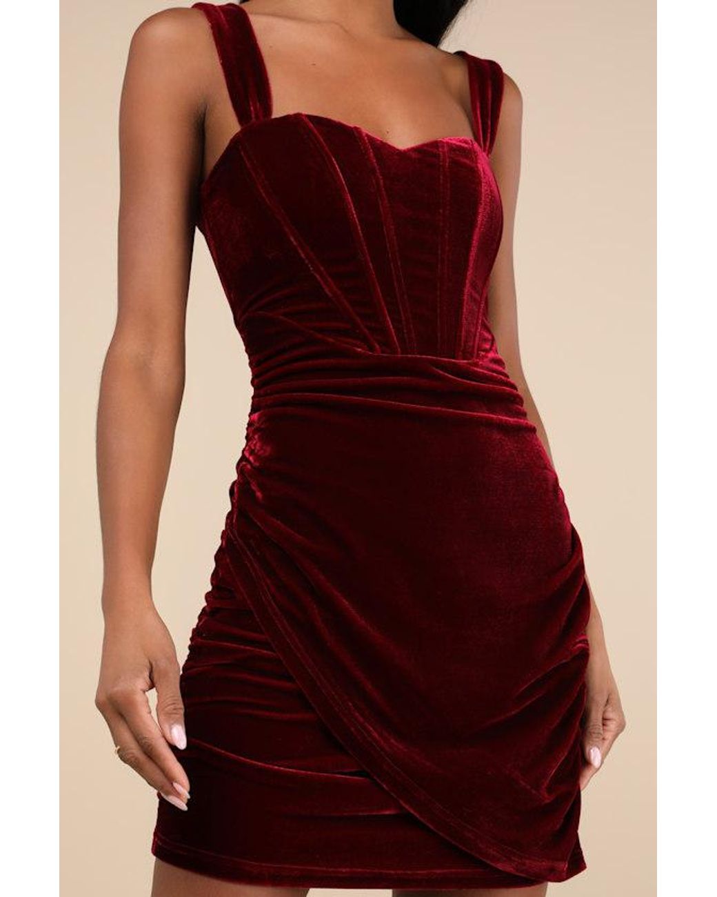 Lulus Red Opulent Mood Velvet Bustier Mini Dress
