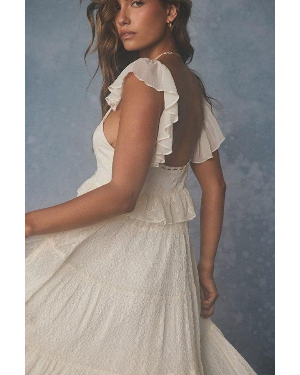 Lulus Blue Meli Cream Mixed Media Tiered Midi Dress