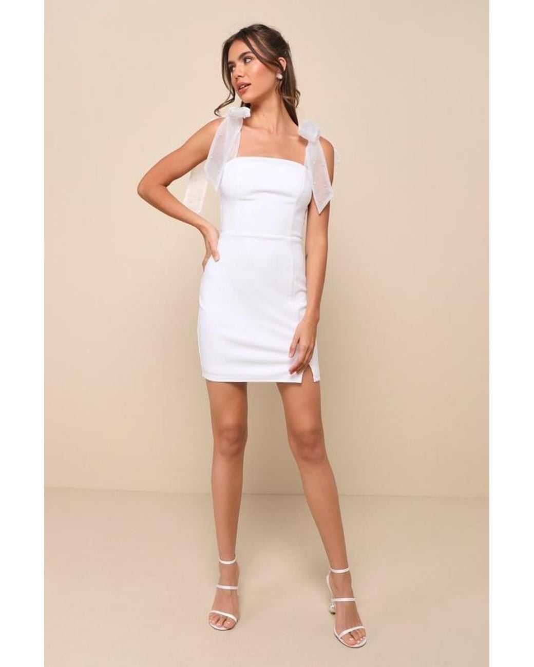 Lulus Natural Beaming Perfection Pearl Organza Tie-Strap Mini Dress