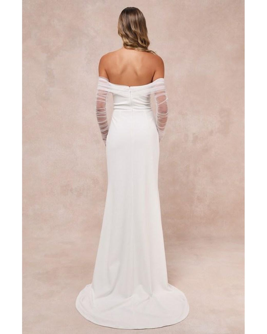 Lulus Natural Beautifully Beloved Mesh Off-The-Shoulder Maxi Dress