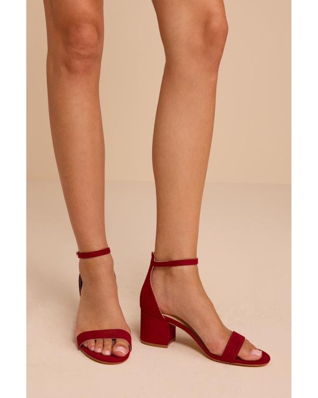 Lulus Red Harper Deep Suede Ankle Strap Heels