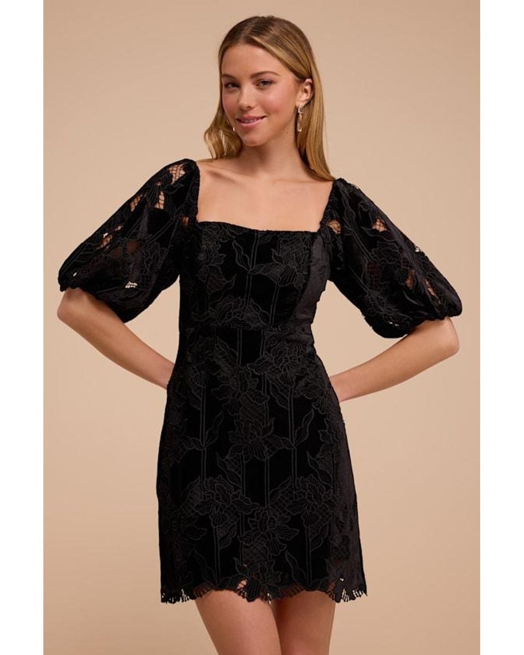 Lulus Black Reece Floral Velvet Mini Dress