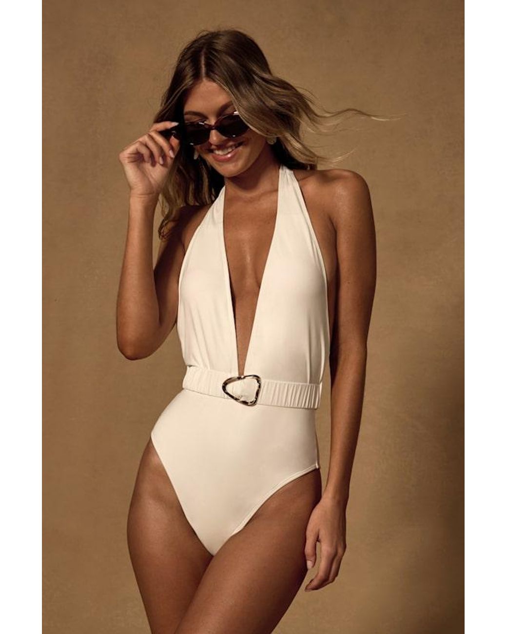 Lulus Brown Coastline Halter One-Piece Swimsuit