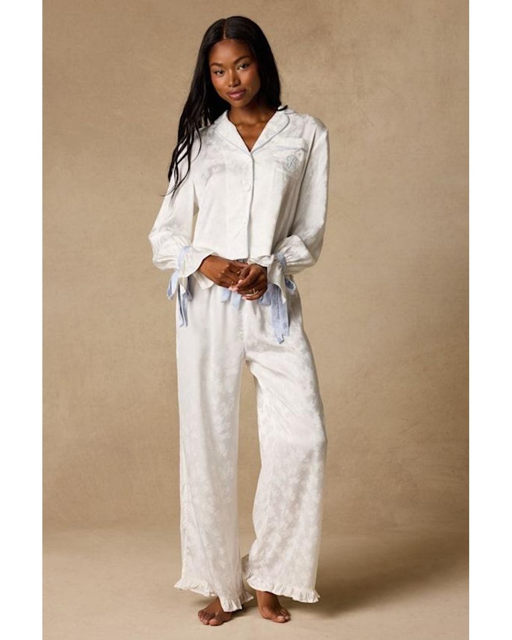 Lulus White Dahlia Satin Jacquard Two-Piece Pajama Set