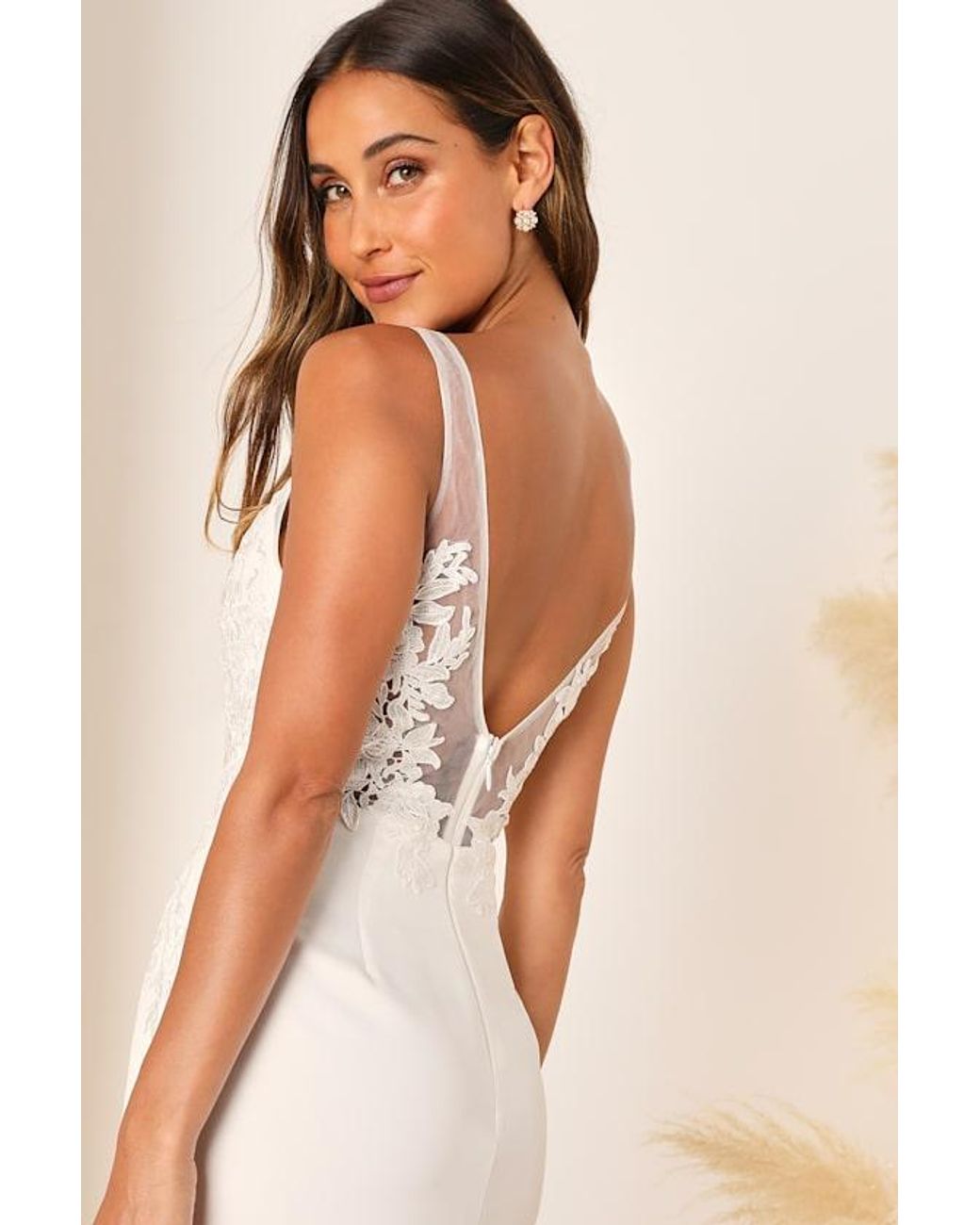 Lulus Natural Precious Promise Satin Embroidered Lace Mermaid Maxi Dress