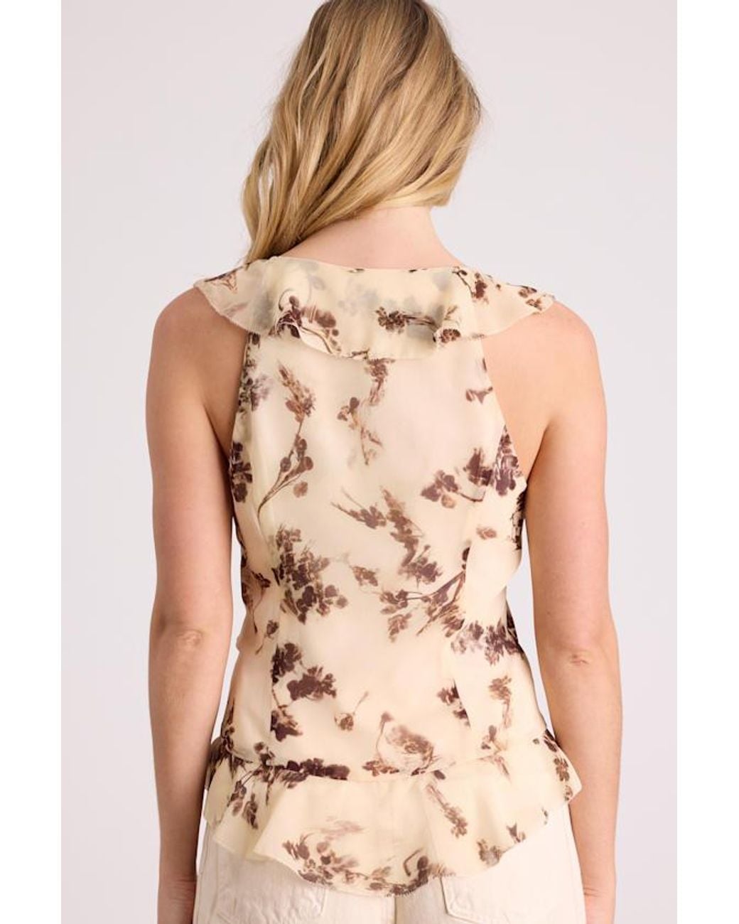 Lulus White Ivanna Cream Floral Ruffled Tie-Front Tank Top