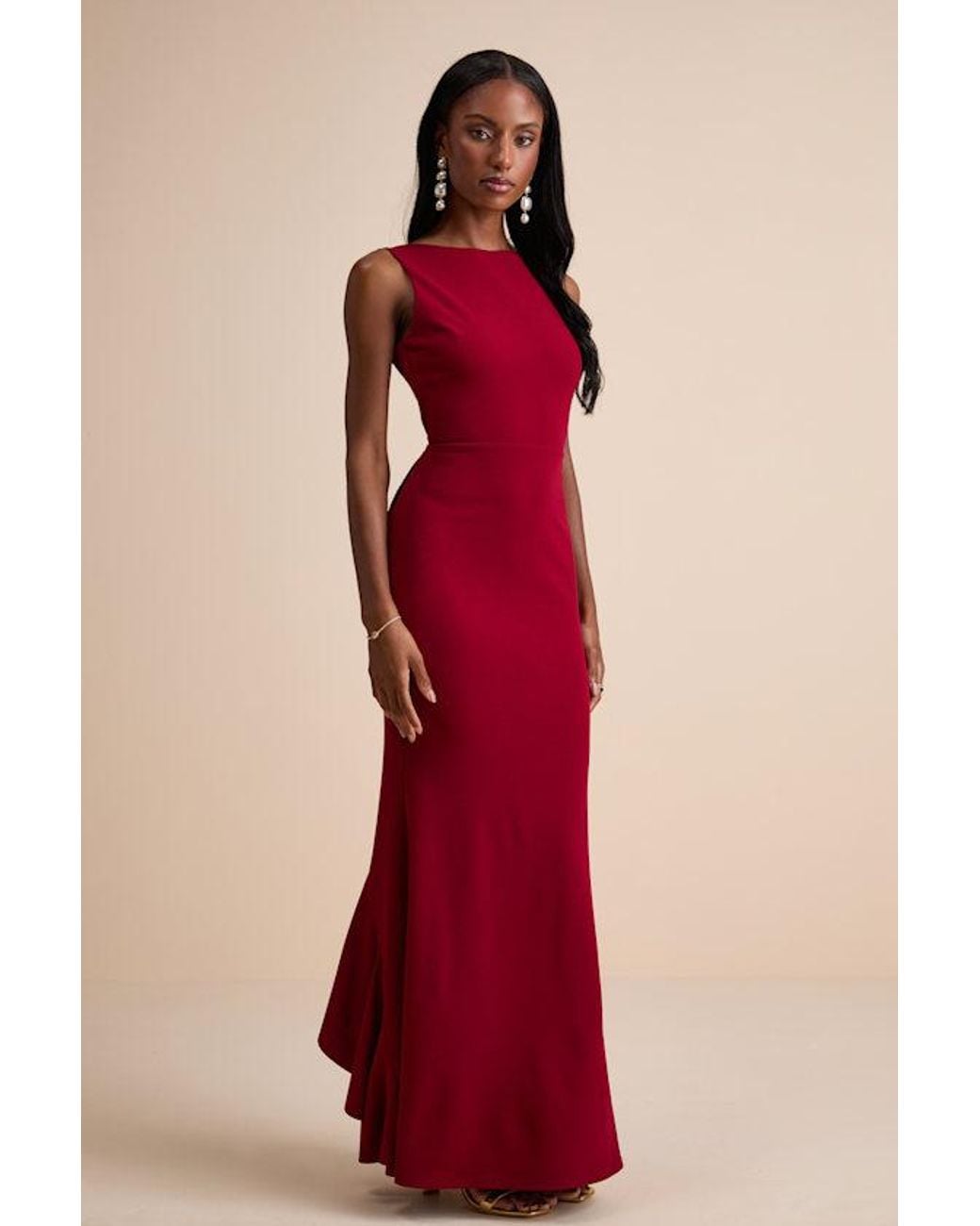 Lulus Red Exquisite Refinement Backless Bow Ruffled Maxi Dress