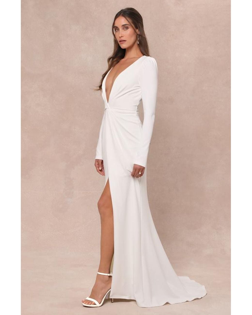 Lulus Natural Stunning Romance Long Sleeve Mermaid Maxi Dress