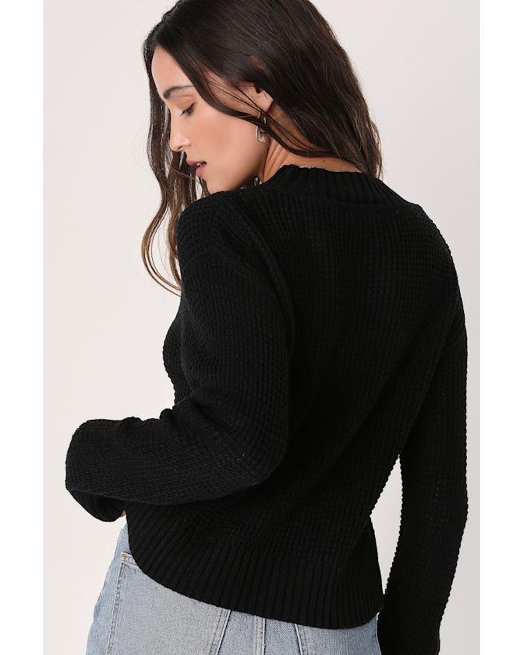 Lulus Black Campfire Cozy Cropped Sweater