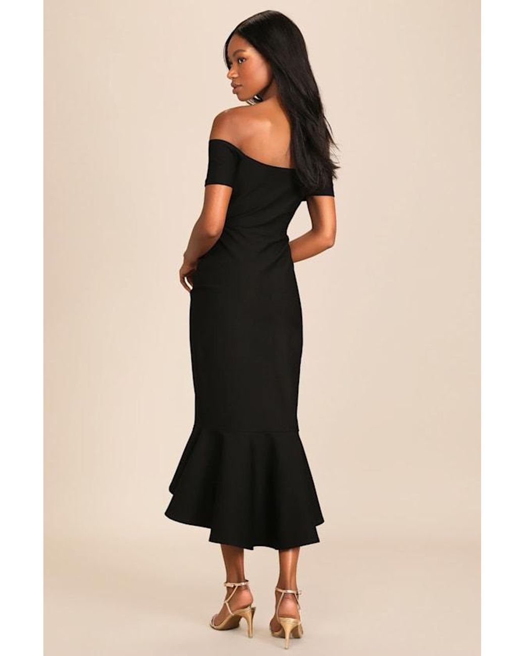 Lulus Black How Much I Care Off-The-Shoulder Midi Dress