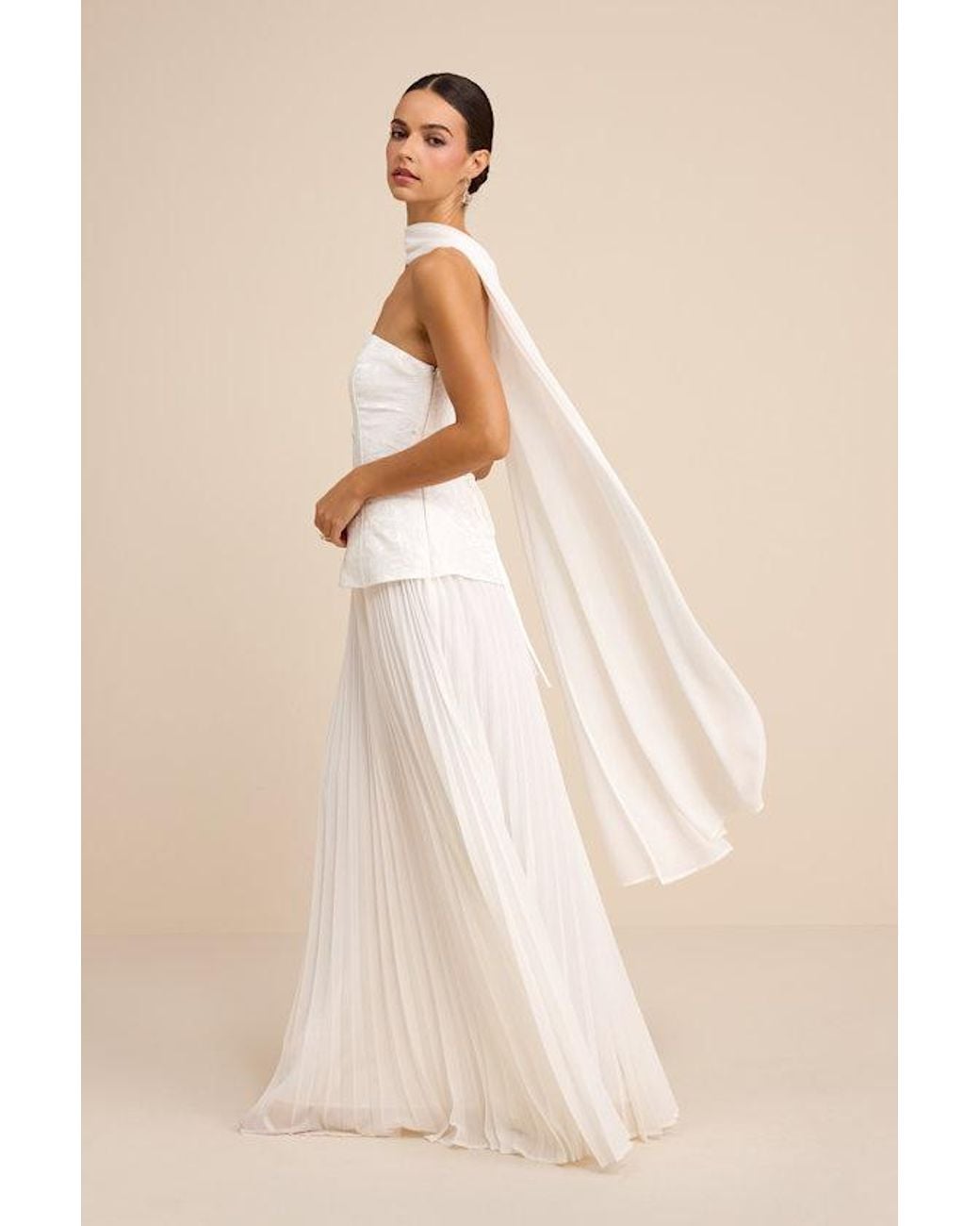 Lulus Natural Eloise Jacquard Pleated Maxi Dress And Scarf Set