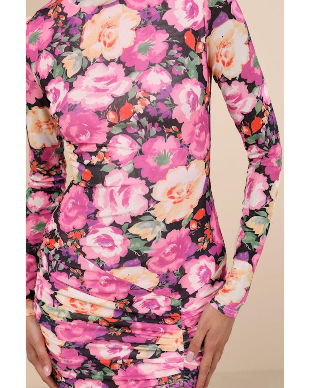 Lulus Pink Prettiest Energy Mesh Long Sleeve Mini Dress