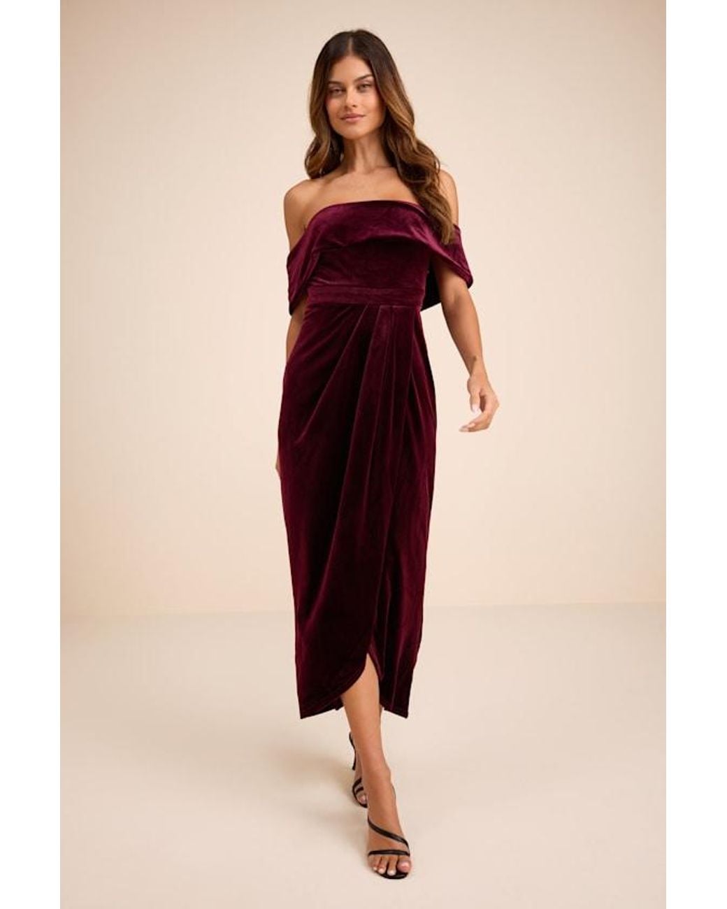 Lulus Red I'M Enchanted Velvet Off-The-Shoulder Maxi Dress