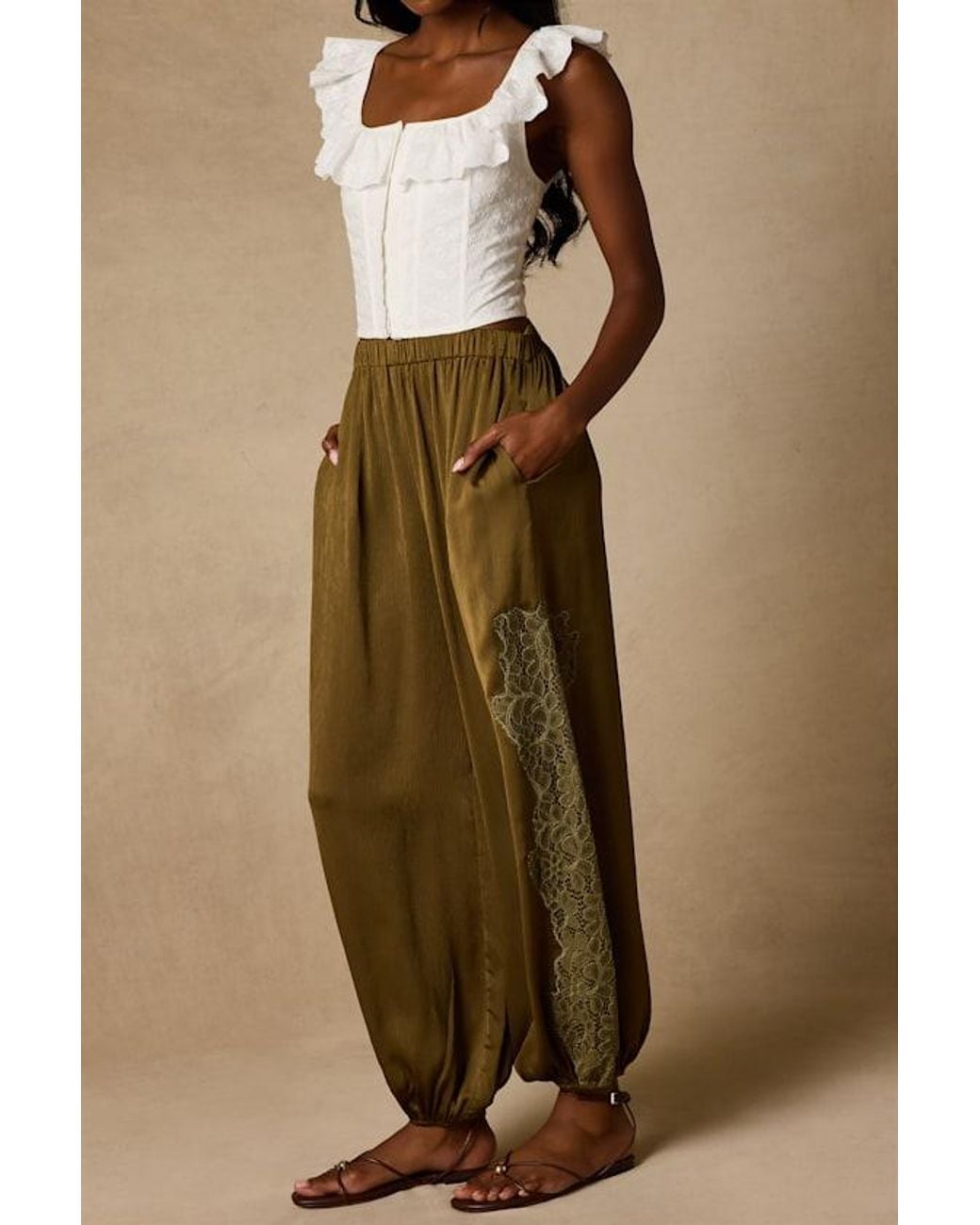Lulus Natural Evette Lace High-Rise Jogger Pants