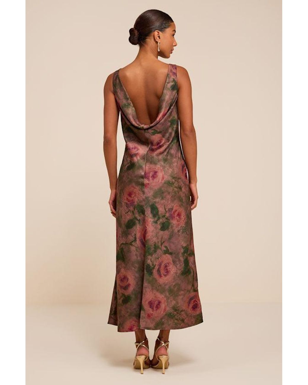 Lulus Natural Bella Floral Satin Cowl Maxi Dress