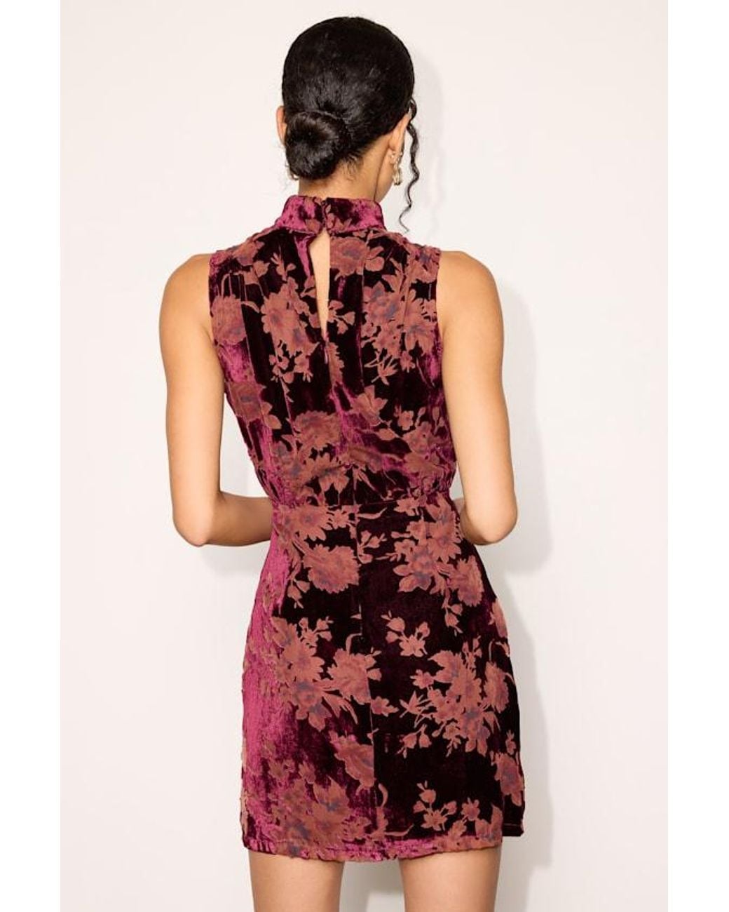 Lulus Red Gorgeous Darling Floral Velvet Mock Neck Mini Dress