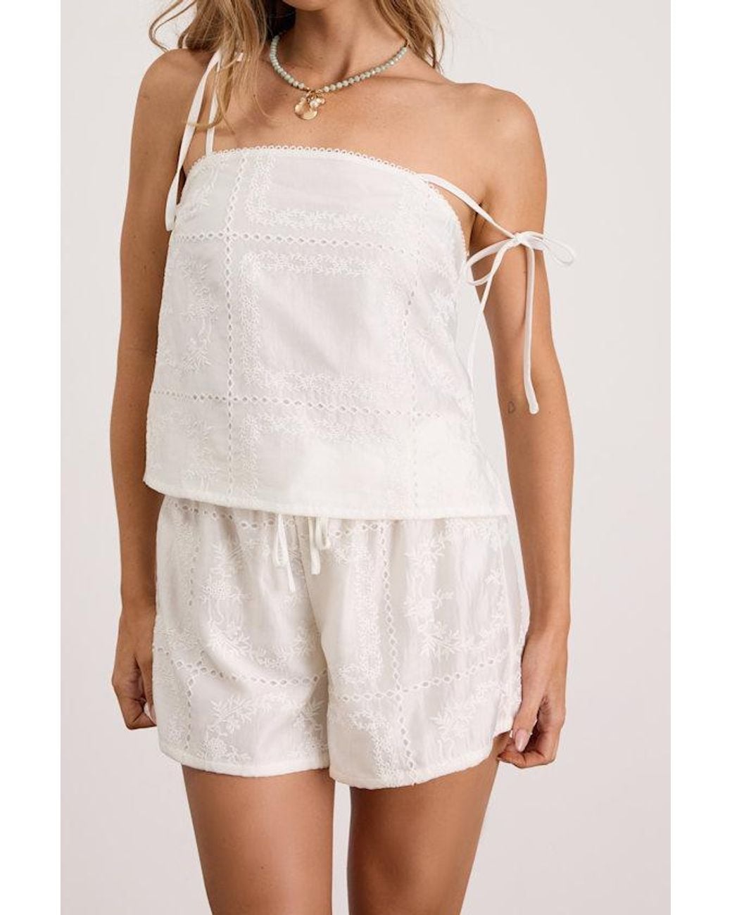 Lulus White Misa Embroidered Tie-Strap Tank Top