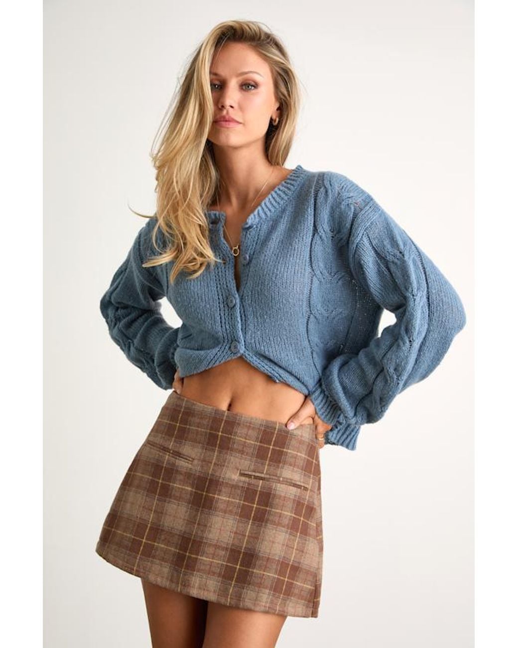 Lulus Blue Haislyn Plaid A-Line Skort