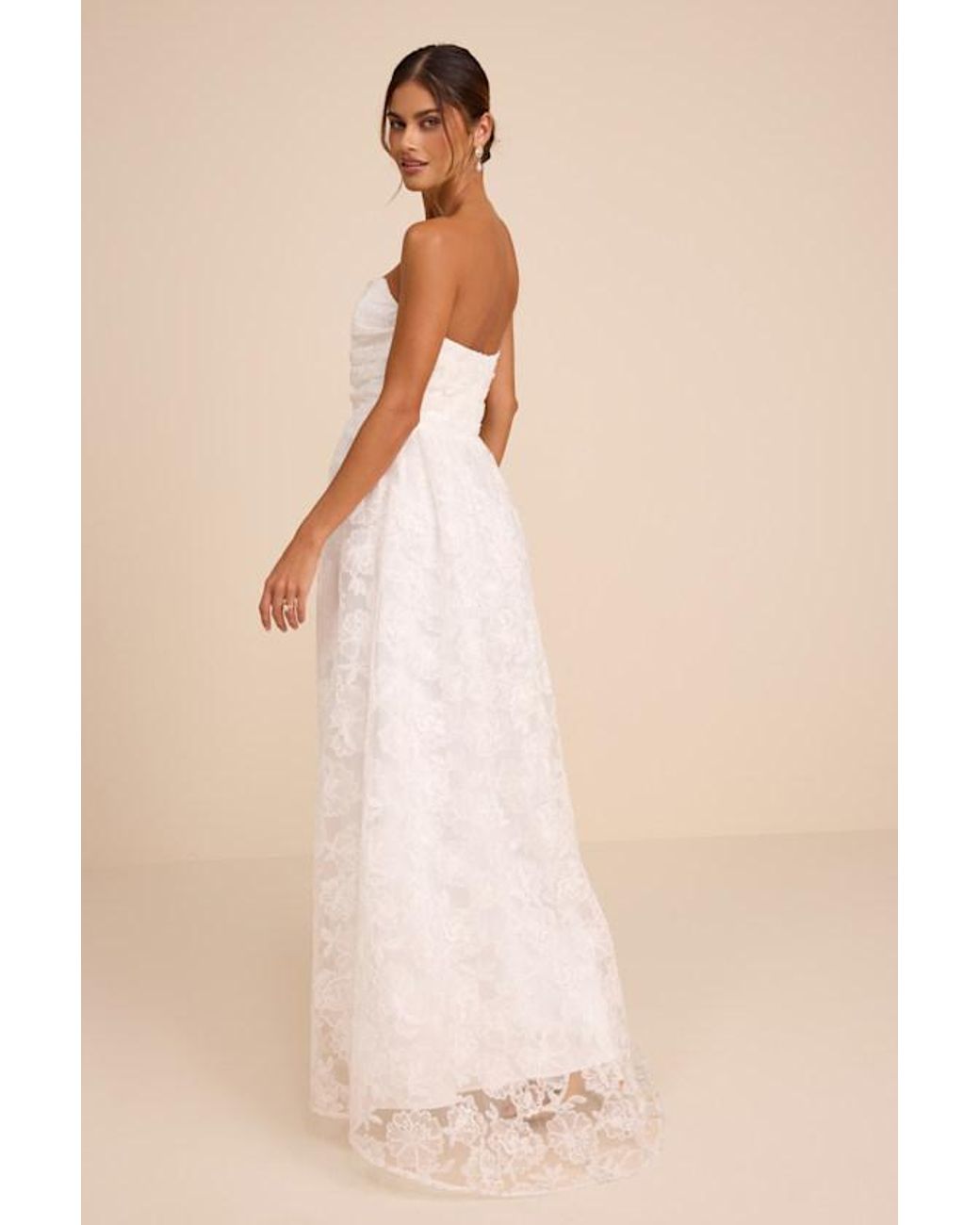Lulus Natural Roslyn Embroidered Strapless Bustier Maxi Dress