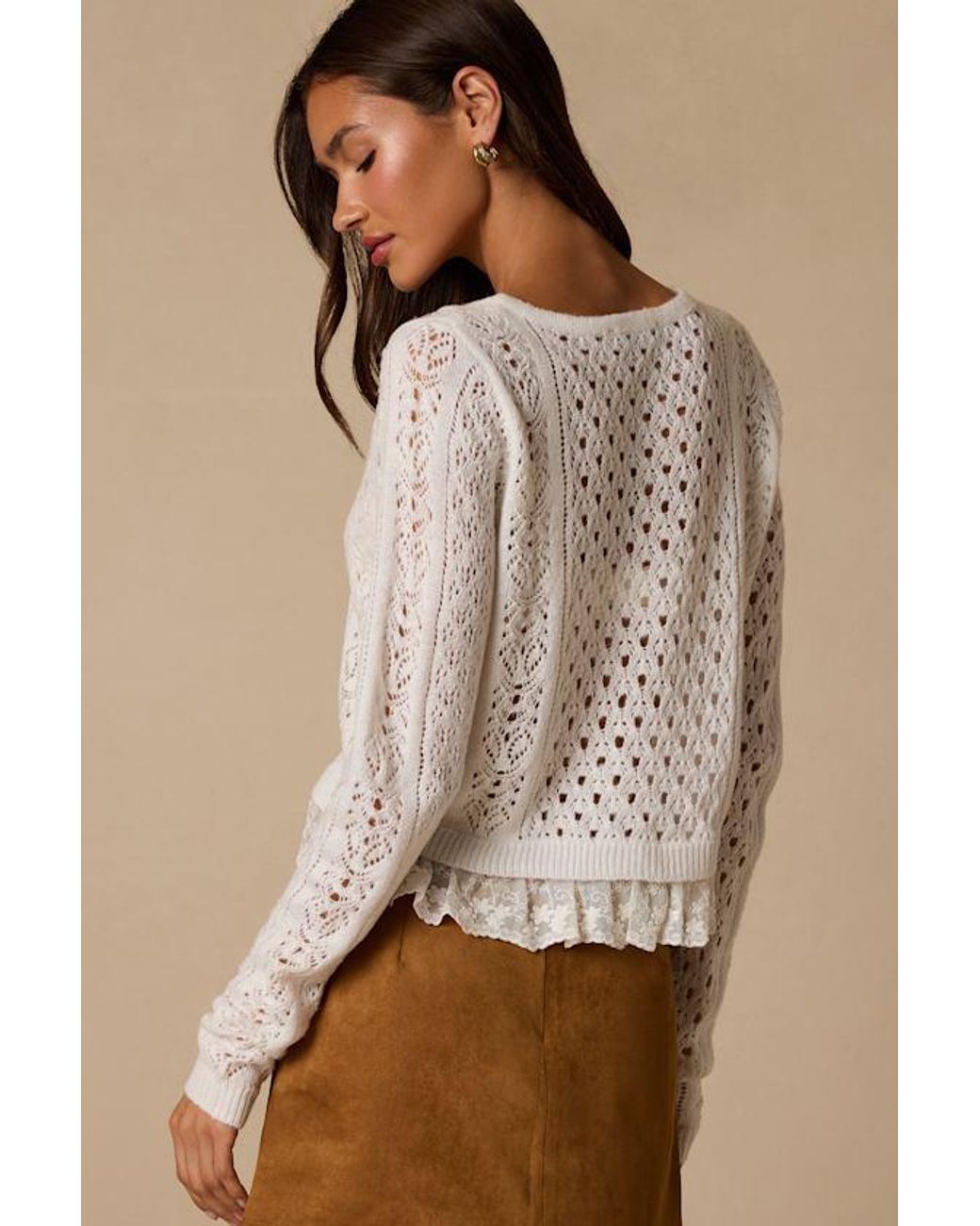 Lulus Natural Terrence Lace Sheer Cardigan Sweater