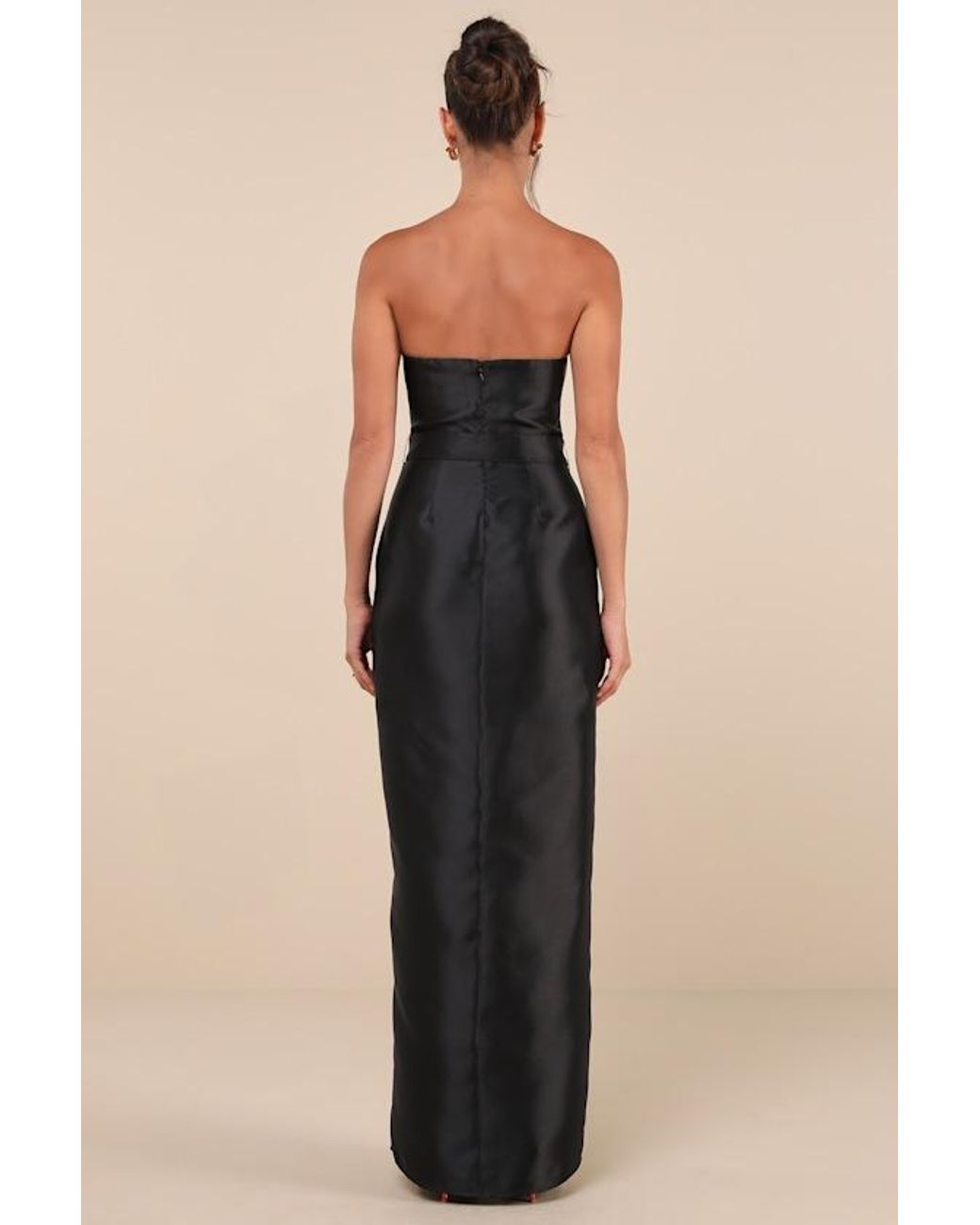 Lulus Black Luxe Sweetie Taffeta Belted Strapless Maxi Dress