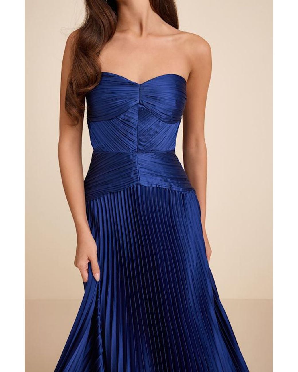 Lulus Blue Elkay Pleated Satin Drop Waist Maxi Dress