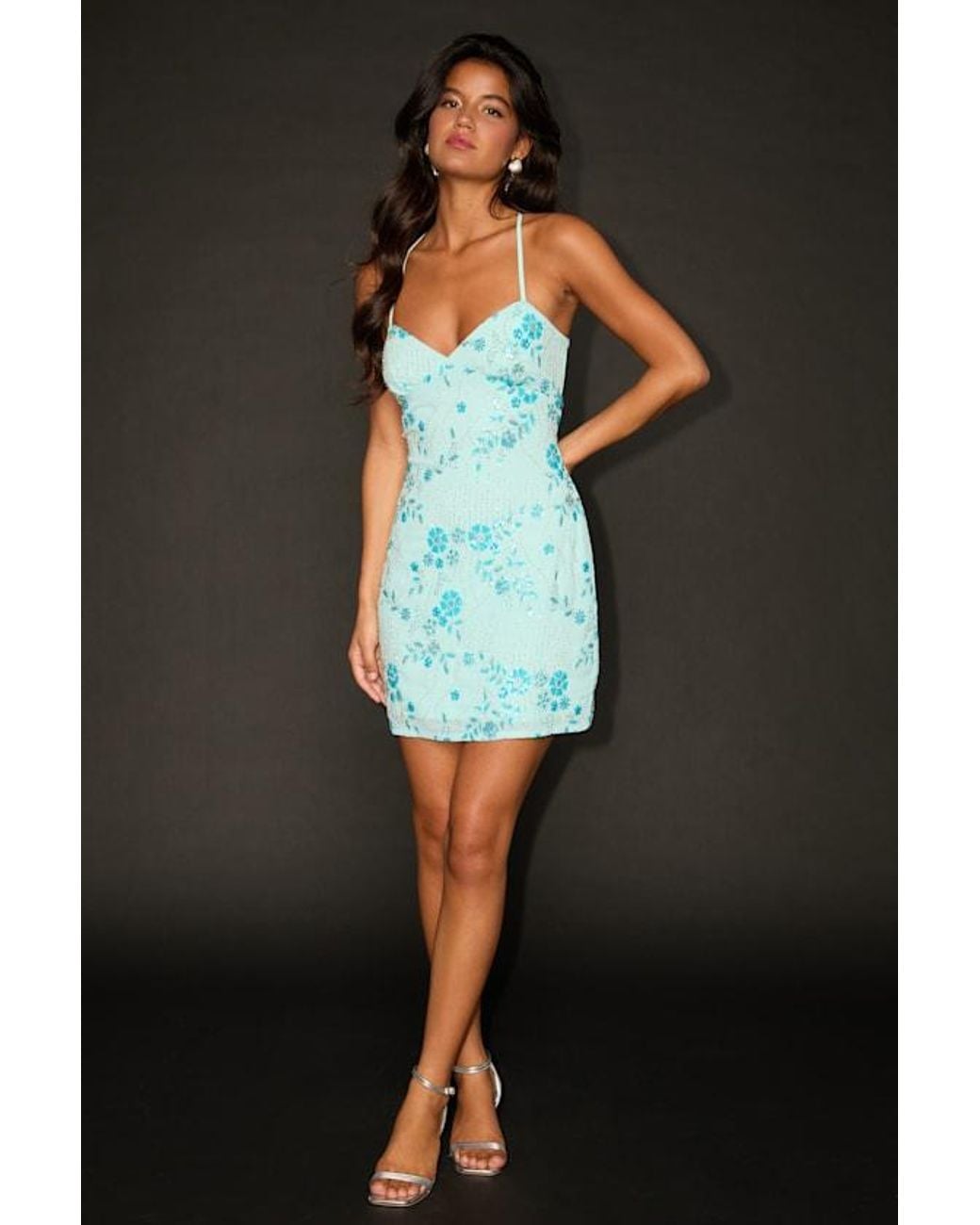 Lulus Blue Alisia Aqua Sequin Beaded Lace-Up Mini Dress