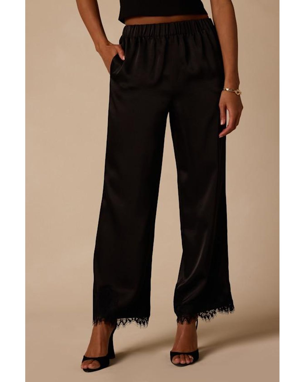 Lulus Black Owen Lace Satin Pants