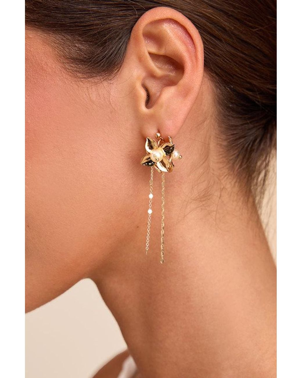 Lulus Natural Miley Floral Pearl Statement Earrings