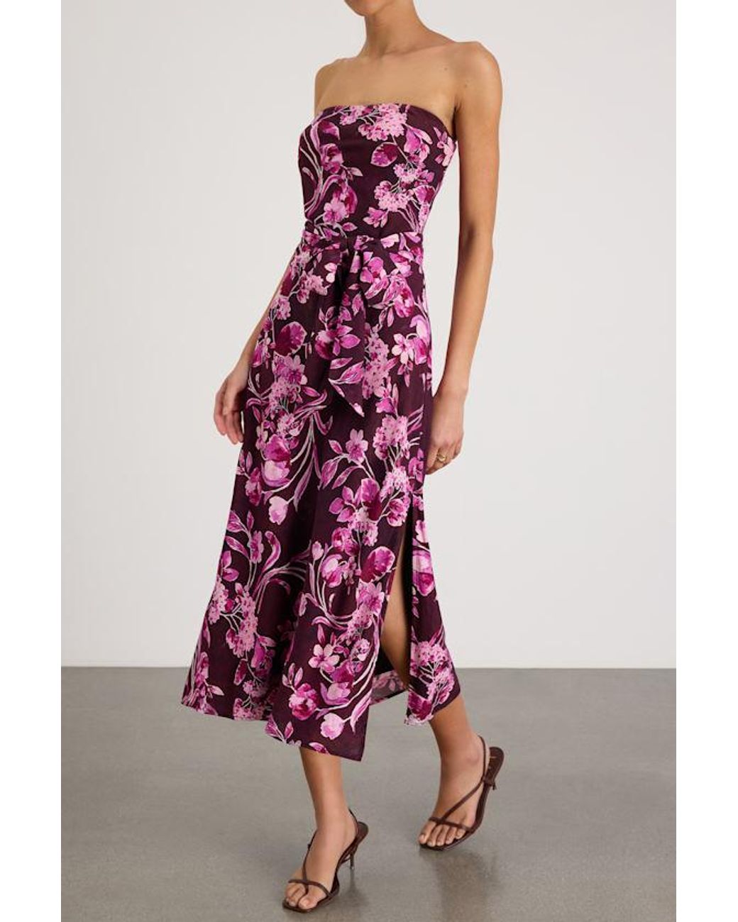 Lulus Purple Fanna Dark Plum Floral Strapless Midi Dress