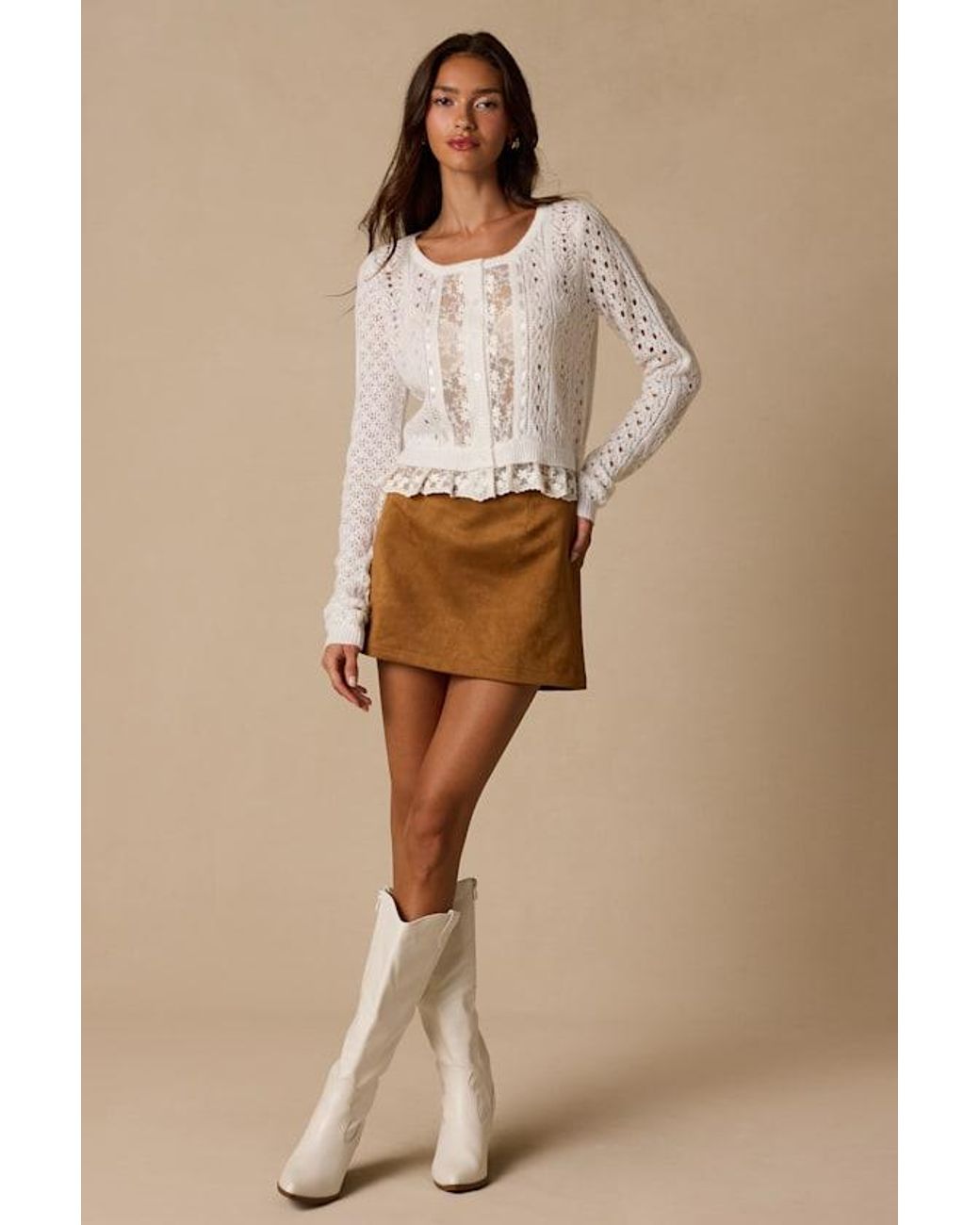 Lulus Natural Terrence Lace Sheer Cardigan Sweater