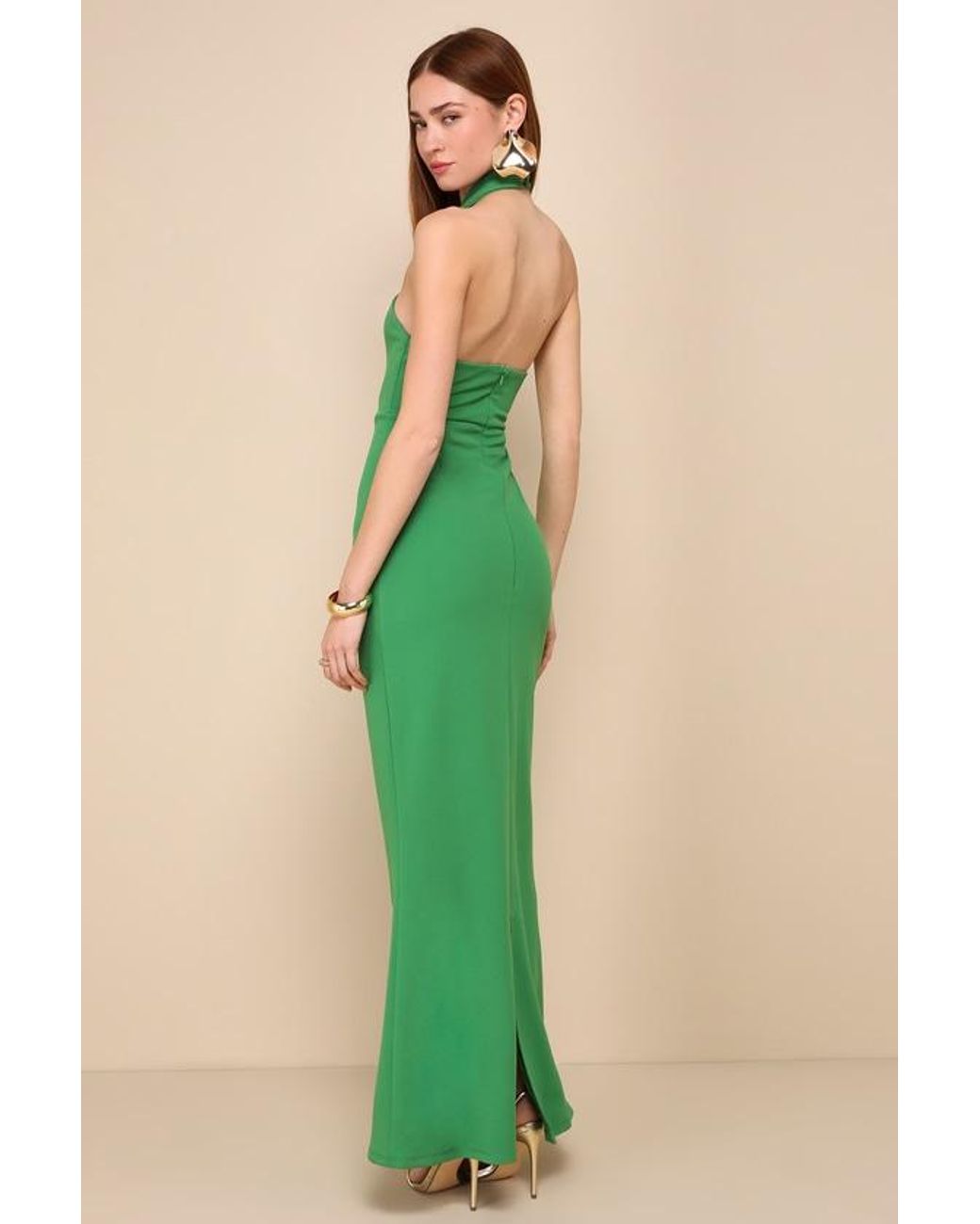 Lulus Green Mesmerizing Perfection Halter Neck Backless Maxi Dress