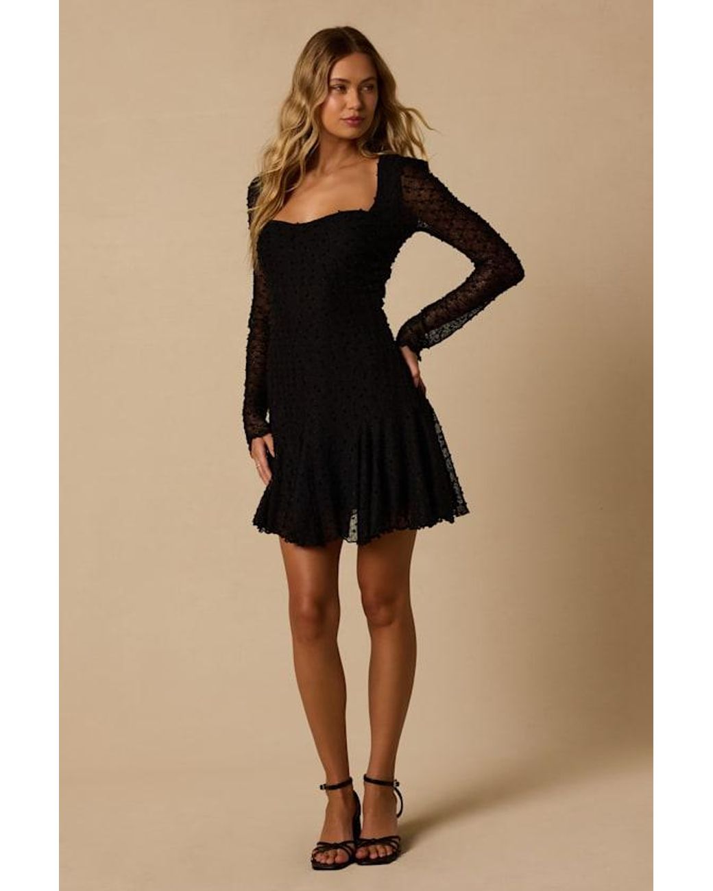 Lulus Black Madison Textured Knit Long Sleeve Dress