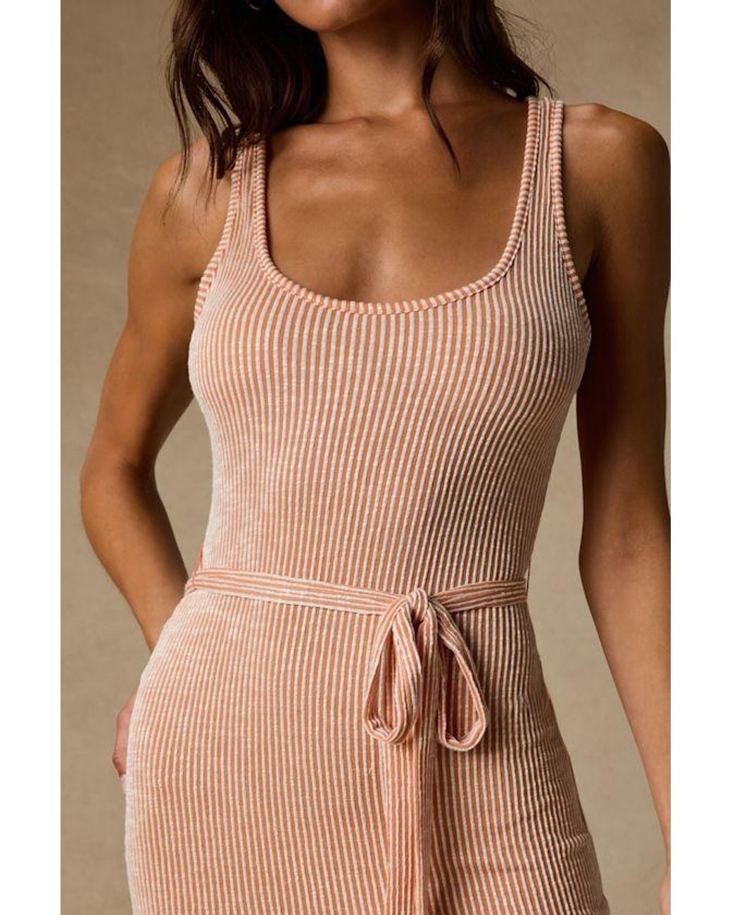 Lulus Natural Perfect Favorite And Striped Ribbed Mini Dress