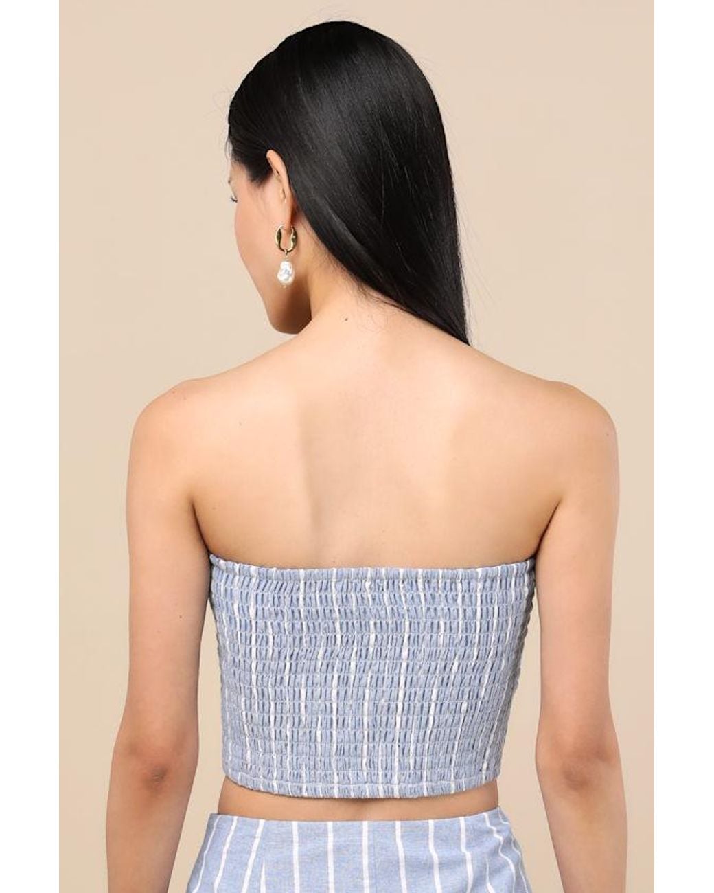 Lulus Blue Solana Striped Strapless Button-Front Top