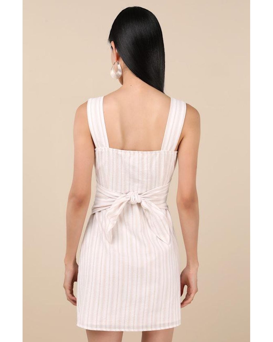 Lulus Natural Sarie And Striped Button-Front Mini Dress