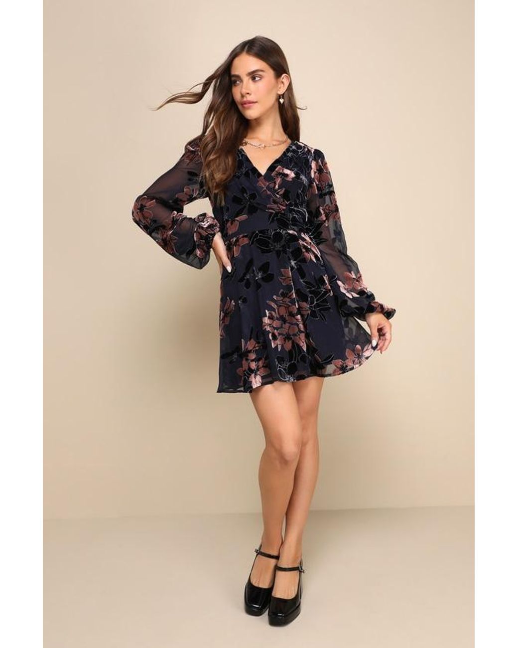 Lulus Black Stunning Feeling Velvet Floral Burnout Mini Dress